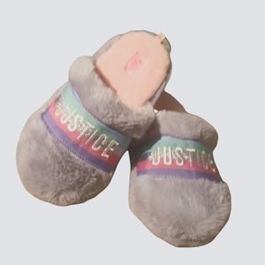 Justice House Slipper Shoes Size 2/3 Girls kids gray Faux Fur